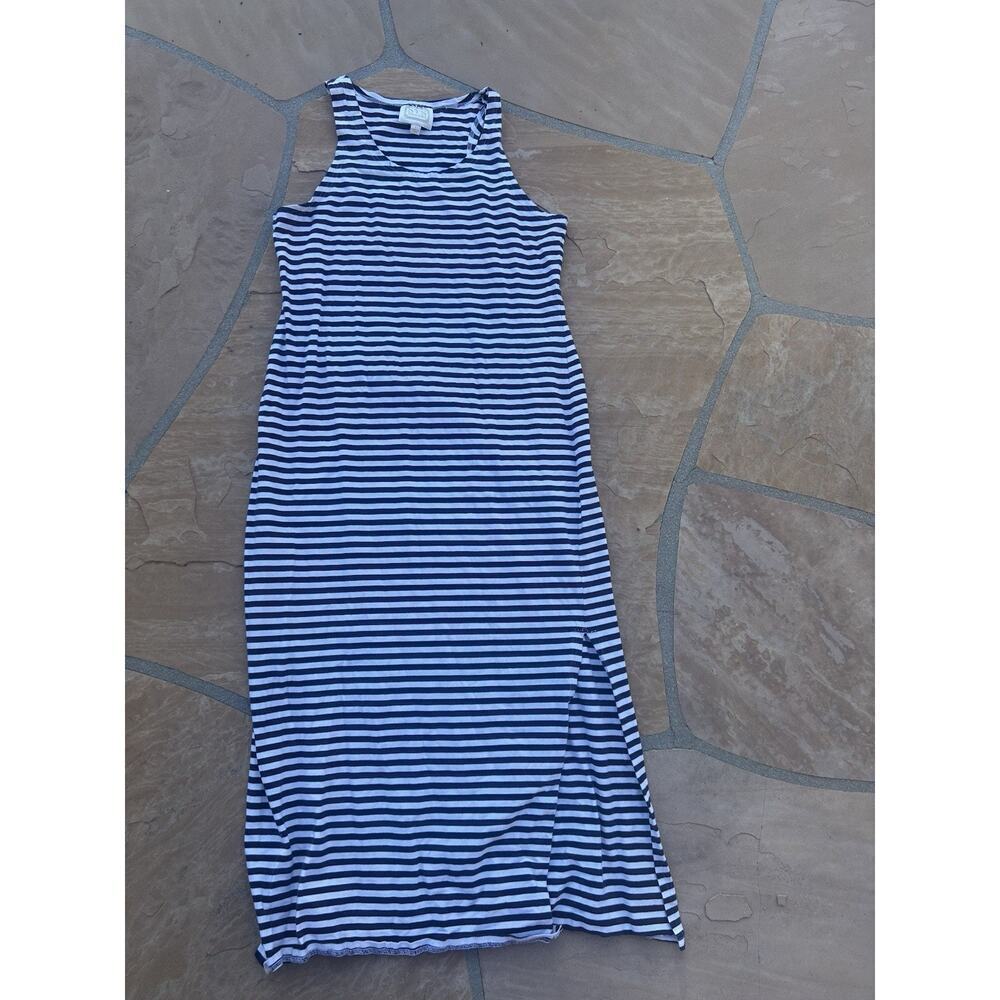 Sail To Sable Womens L White Blue Striped Sleeveless Dress Nautical JW